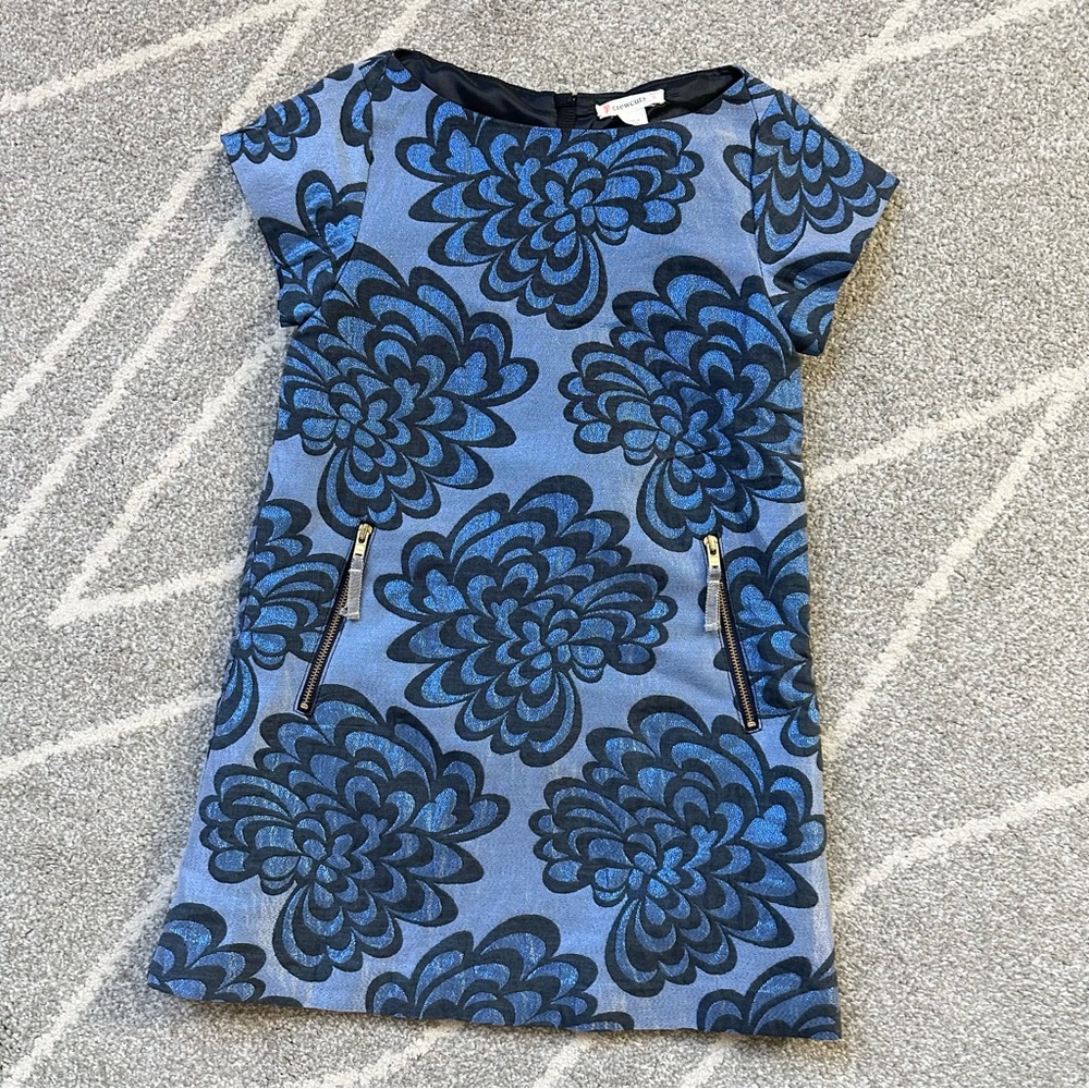 Crewcuts Blue Floral Sparkle Shift Dress Girls Size 5